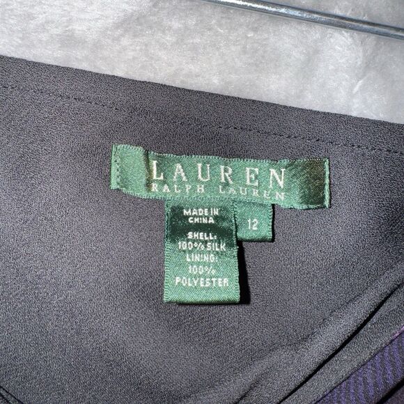 Lauren Ralph Lauren Silk Plaid Midi Skirt Sz 12 Purple Black Gothic Academia - Picture 4 of 10